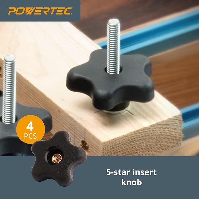 POWERTEC 71173 T Track Knob Kit, 1/4-20 Threaded Bolts and Washers, 46 Piece Set, T Track Bolts, T Track Accessories for Woodworking Jigs and Fixtures