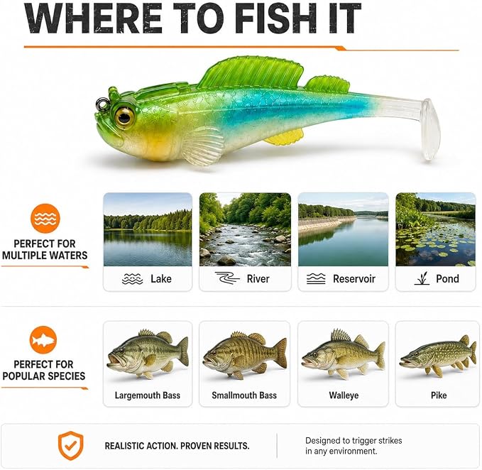 Soft Fishing Lure Kit for Bass/Trout/Pike/Salmon, 4Pcs Fishing Gear for Individually Packaged Baits with Gift Box