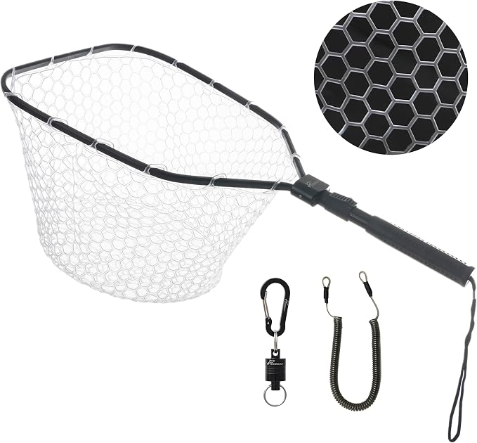 GOODCAT Fly Fishing Net, Bass Trout Landing Net, Folding Fishing Nets Fresh Water, Safe Fish Catching or Releasing, Fly Fishing net Magnetic Release