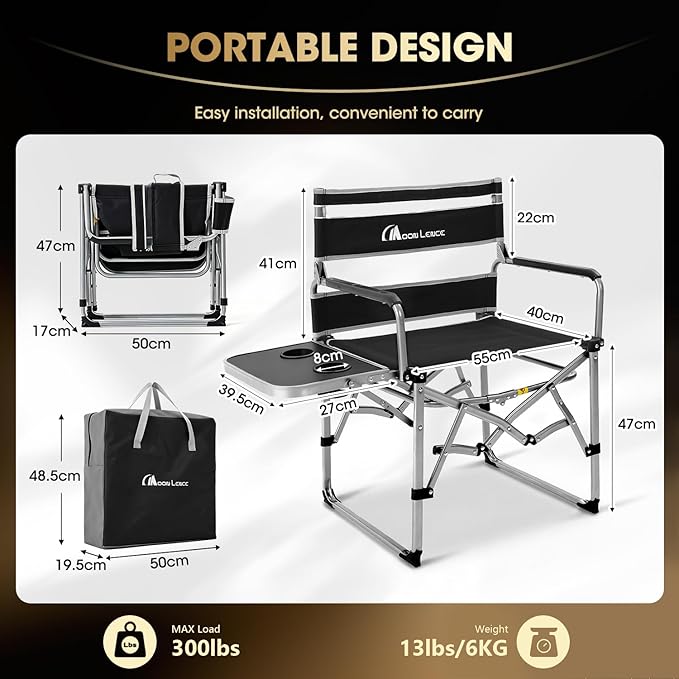 MOON LENCE Directors Camping Chair, Heavy Duty,Oversized Portable Folding Chair with Side Table for Beach, Fishing,Picnic,Lawn,Outdoor Event
