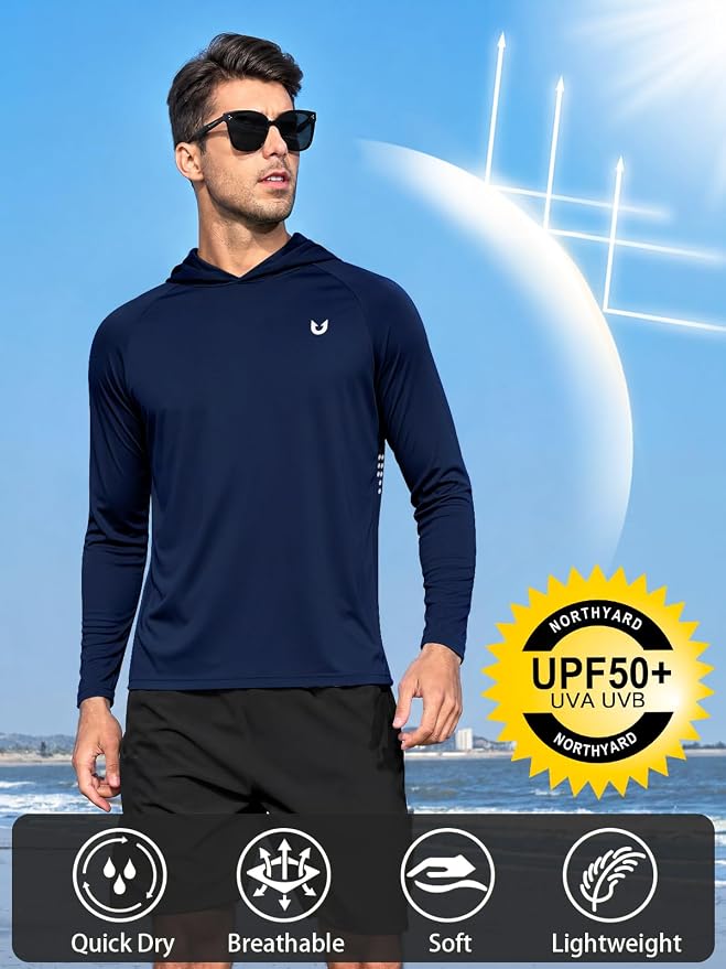 NORTHYARD Men's UPF 50+ Rash Guard Hoodie Long Sleeve Sun Protection Shirt Fishing Swim Beach Hiking Quick Dry Lightweight