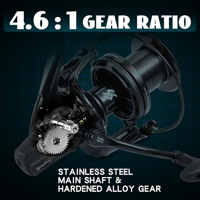 Sougayilang Saltwater Spinning Reel – Up to 38LBs Max Drag Big Game Fishing Reel, Graphite Frame Surf Fishing Reels, 4.6:1 Gear Ratio Heavy Long Casting Inshore Offshore Saltwater Reel