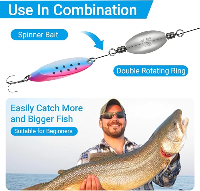 Polsefve Inline Trolling Fishing Weights with Inner Swivels, Oval Drop Casting Sinkers Lead Sinker Tackle for Catfish Bass Saltwater & Freshwater Bottom Fish(10g/15g/20g/30g/40g/60g)