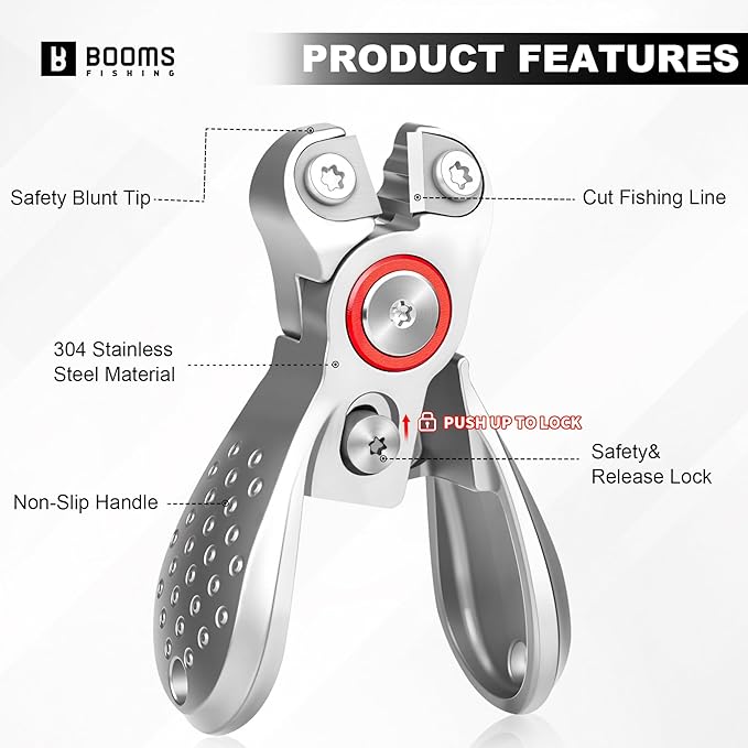 Booms Fishing Line Cutter with Retractor: Mini Fishing Scissors for Braided Line - Stainless Steel Fishing Clippers & Nippers with Safety Release Lock - Fly Tying Scissors for Men, LC1