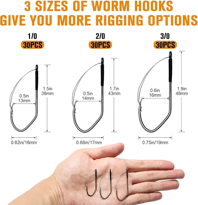 Dovesun Weedless Worm Hooks Wacky Rig Hooks Texas Rig Hooks 30PCS Professional V Bass Fishing Hooks for Freshwater Saltwater 1/0 2/0 3/0