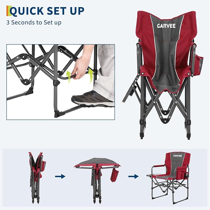 Oversized Camping Directors Chair, Portable Folding Lawn Chairs for Adults Heavy Duty with Side Table, Outdoor Foldable Camp Chair with Pocket for Beach, Fishing, Picnic, Outdoor Foldable Camp Chair