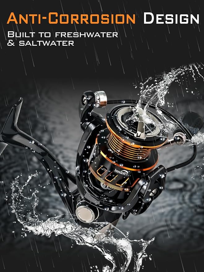 Jenseits Lightweight Spinning Fishing Reel, Sealed Carbon Fiber Up to 20 LB Max Drag, 5+1/6+1BB for Freshwater, 5.2:1 Gear Ratio,CNC Aluminum Spool,1000 Perfect for Ice Fishing, 2000-5000 Series