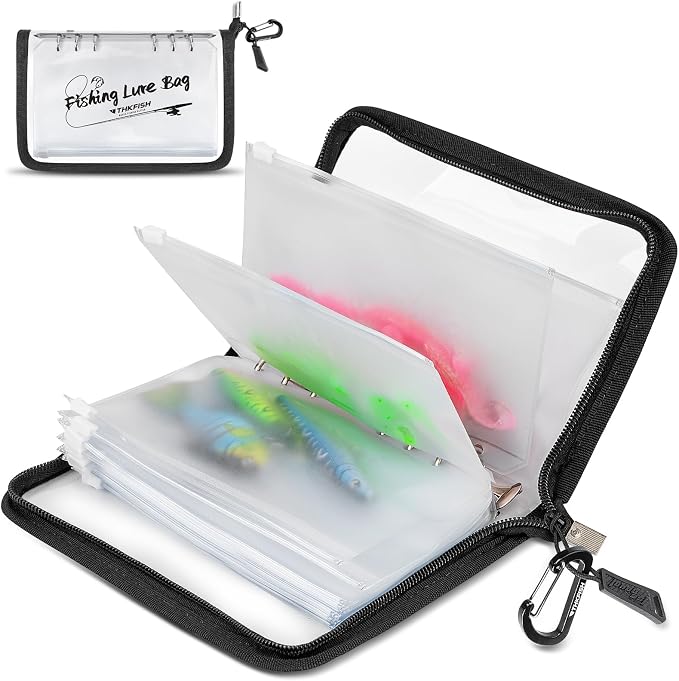 THKFISH Fishing Bait Binder, Clear Soft Plastic Bait Bags with 15pcs Thickened Ziplock Bag Storage for Hooks, Sinkers & Fishing Accessories