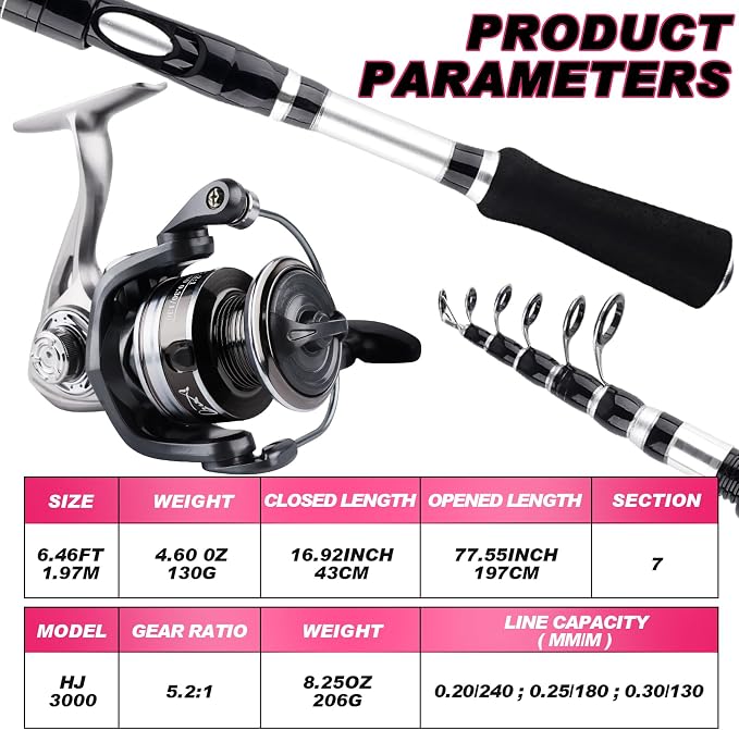 2PCS Telescopic Fishing Rods and Reels Combo Set 6.89ft Portable Fishing Pole Spinning Reel Lures Accessories with Storage Bag Saltwater Freshwater Fishing Pole Combo Fishermen Gift