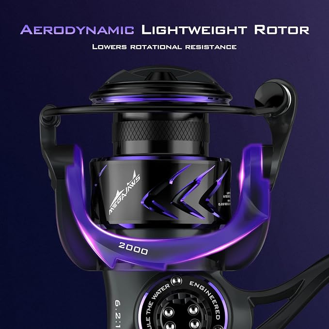 KastKing MegaJaws Elite Spinning Fishing Reel - 6.2:1/5.2:1 Gear Ratio Fishing Reel, 39.5Lbs Max Drag, Ultra Lightweight & Powerful, 10+1 Stainless BB for Saltwater/Freshwater, Aerodynamic Reel Rotor