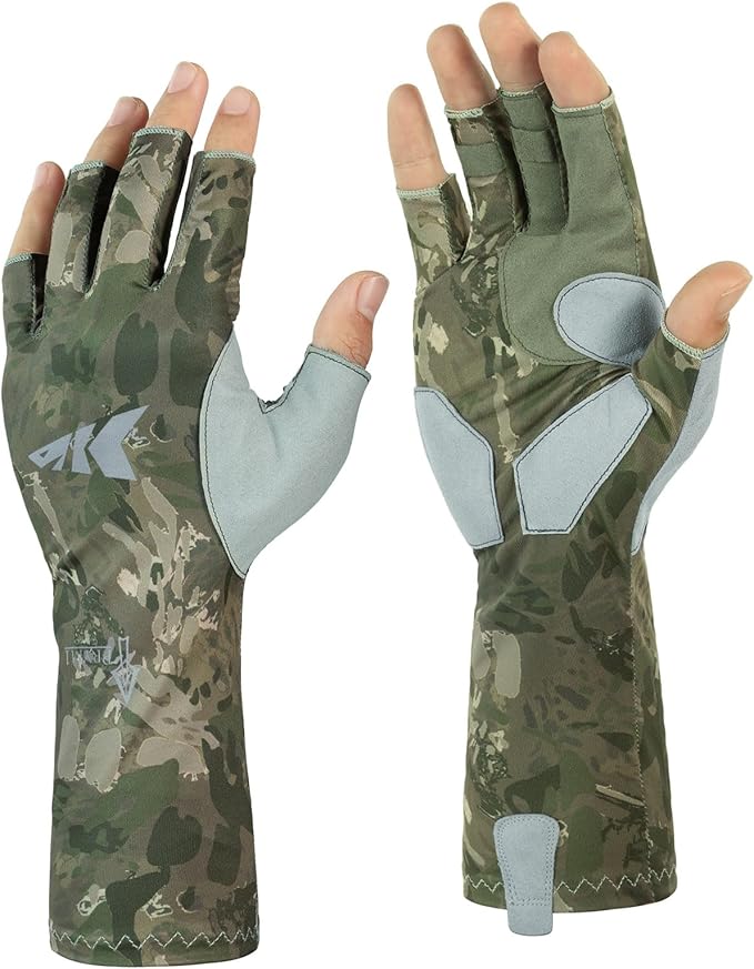 KastKing Agies Fishing Gloves Men, UPF 50+ Sun Gloves UV Protection, Cooling Quick-Dry 3/4 Fingerless Gloves with Extended Cuff, Microfiber Palm & Pull Tabs, for Fishing, Kayaking, Hiking, Hunting