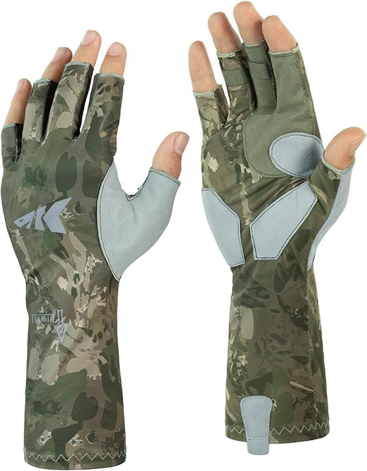KastKing Agies Fishing Gloves Men, UPF 50+ Sun Gloves UV Protection, Cooling Quick-Dry 3/4 Fingerless Gloves with Extended Cuff, Microfiber Palm & Pull Tabs, for Fishing, Kayaking, Hiking, Hunting