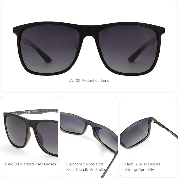 ZENOTTIC Square Polarized Sunglasses for Men Ultralight Carbon Fiber Sun Glasses Driving Fishing Golf Sports UV400 Protection