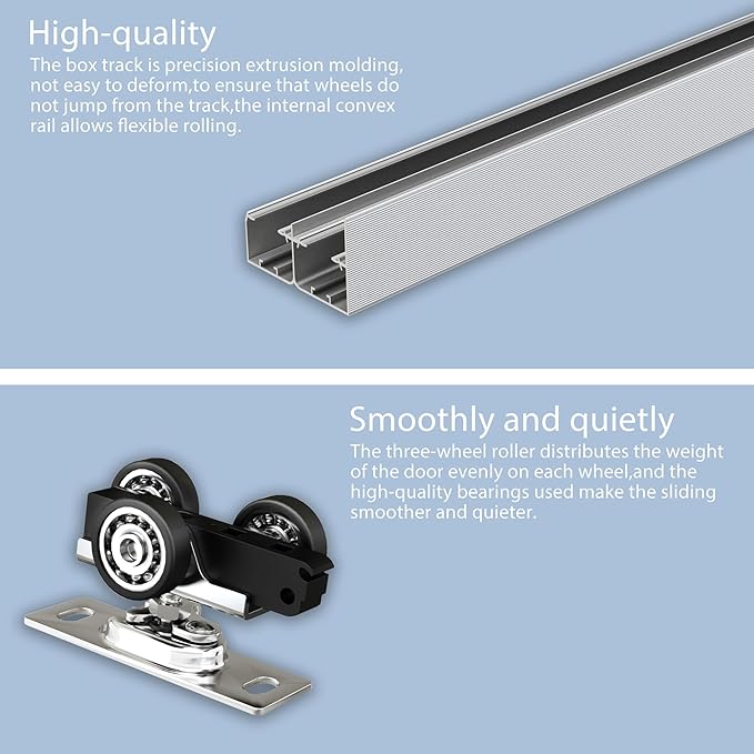 Sdstone Heavy Duty Bypass Door Hardware 72"/6FT,Aluminum Sliding Closet Door Track Hardware for Cabinet Closet, Pocket Door Track Rail Set, Smoothly and Quietly