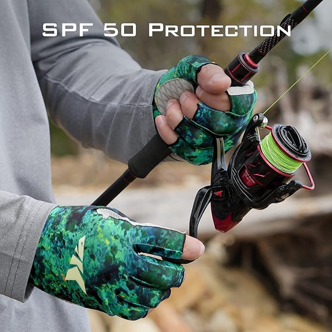 KastKing La Sal Fishing Gloves UPF50+ Sun Gloves UV Protection Fingerless Gloves Men Women for Outdoor, Kayaking, Rowing, Paddling, Canoeing, Hunting