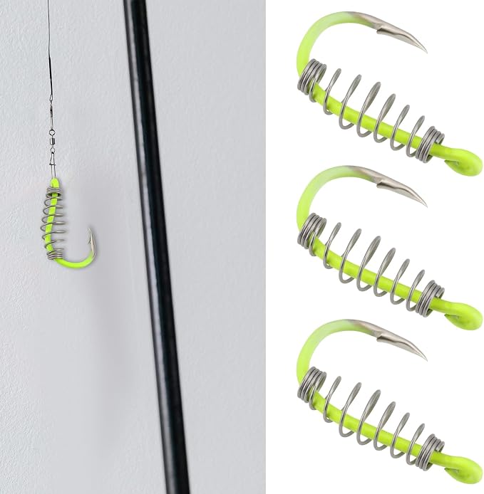 20Pcs Spring Fishing Hooks, High Carbon Steel Hooks with Metal Spring Barbed Swivel Fishing Hooks Suitable forPower Bait Trout Carp