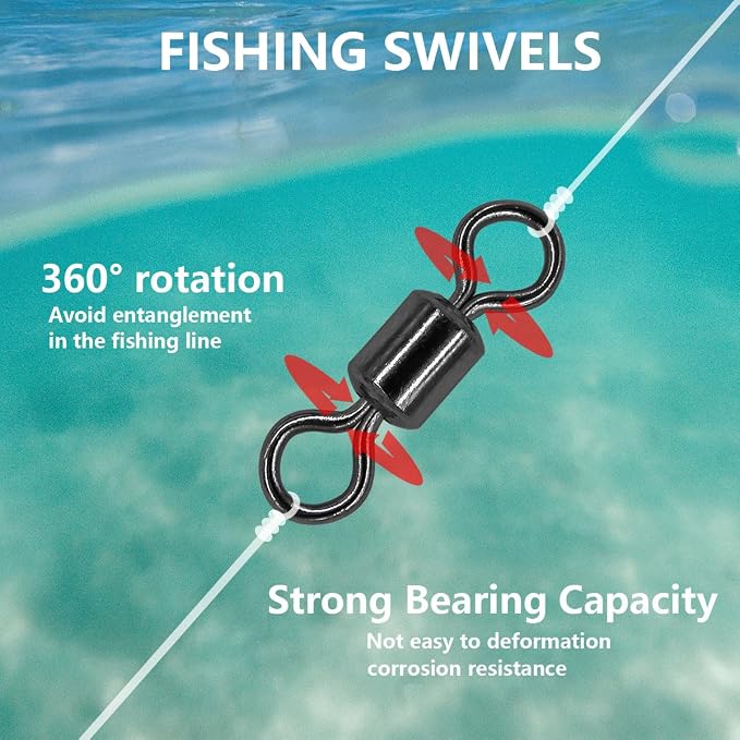Fishing Barrel Swivels Kit, 300pcs Stainless Steel Rolling Bearing Snap Connector for Saltwater Freshwater Fishing#2#3#4#5#6#7