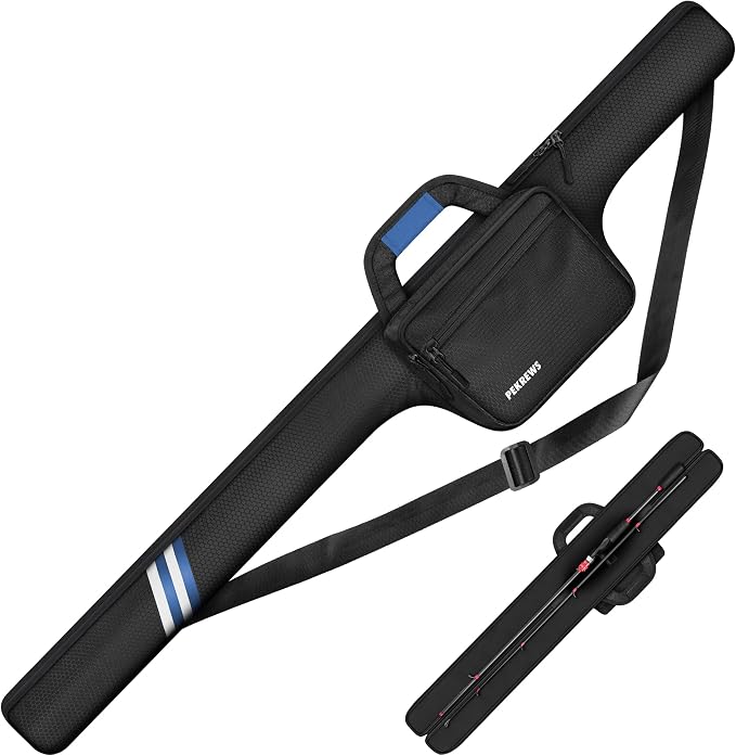 PEKREWS Fishing Rod Case, 52inch Fishing Pole Bag (3.9ft-4.4ft) with Tackle Pockets, Fits Break-Down Spinning, Casting Rod Reel Combo, Padded Soft Rod Bag with Strap Handle, Pole Travel Case, Blue