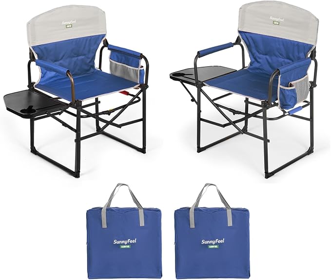 SUNNYFEEL Oversized Camping Directors Chair 2 Pack, Portable Folding Lawn Chairs for Adults Heavy Duty with Side Table,Pocket for Beach, Fishing,Picnic,Concert Outdoor, Foldable Camp Chairs