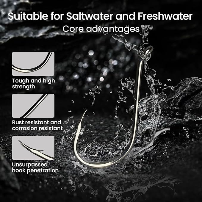 Pristis 25 Pack High Carbon Steel Fishing Hooks, Reinforced EWG Circle Octopus Round Bend 60 Degree Wide Gap Strong Barbed Worm Fish Hook Jig Bait Rig for Saltwater Freshwater Bass Tuna Walleye Trout