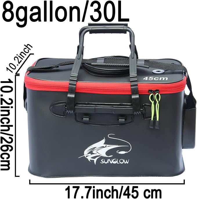 Grneric Fishing Bucket, 6Gallon/8Gallon/10Gallon Foldable Fish Bucket,Live Fish Container Multi-Functional Live Fish Bait Bucket,Outdoor Camping EVA Fishing Bag and Fish Protection Bucket