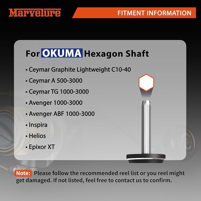 Locked-Type Power Handle (Hexagon Shaft) Compatible for Okuma Ceymar Avenger Inspira Helios Epixor XT Spinning Fishing Reels (Not for Ceymar HD)