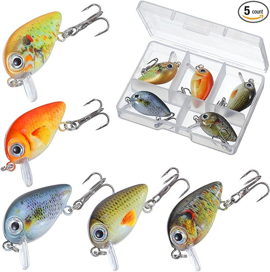 5 Pcs Mini Fishing Lures Hard Baits Hooks Micro Fishing Lures Crankbaits Baits Topwater for Freshwater and Saltwater