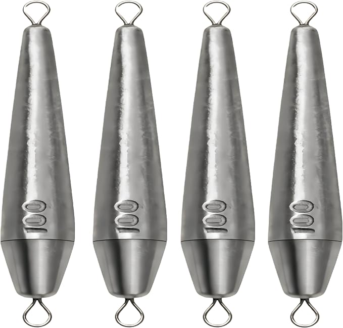10PCS Fishing Weights, Inline Trolling Bullet Sinkers Double Ring Torpedo Fishing Weights Lead Drop Shot Fishing Weight Sinkers - 20g-50g