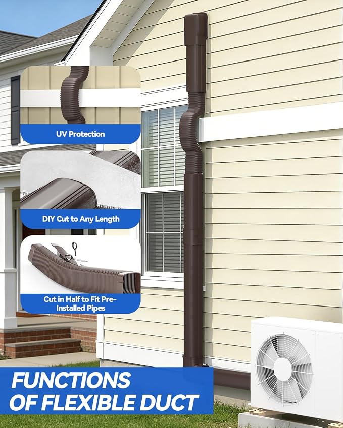 Mini Split Line Cover Set: 4" 17 Ft PVC Decorative Pipe Line Hide Cover Kit for Ductless Mini Split Air Conditioner, Central AC and Heat Pumps, Brown