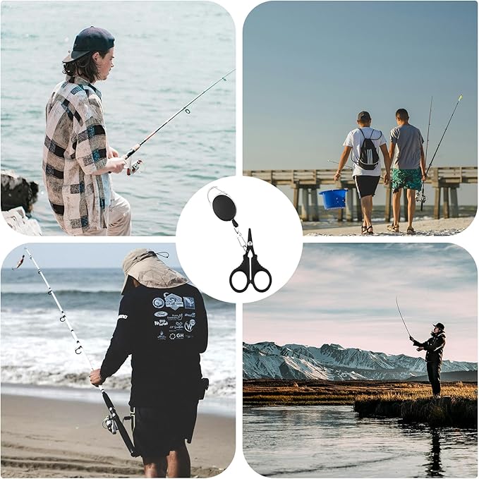 2 PCS Fishing Scissors with Retractable Buckles, Fishing Line Cutter for Braided Line, Cutter Stainless Steel with Teflon Coated Fishing, Fishing Accessories Tools for Saltwater Freshwater