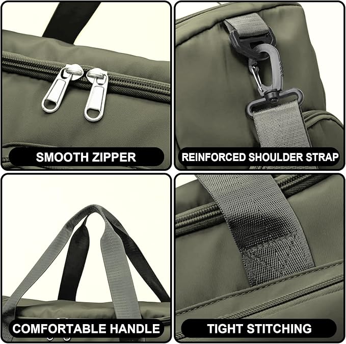 Suruid Gym Bag for Women Men, Travel Duffle Bag Large Capacity Carry On Weekender Bag With Shoe Compartment Gym Tote Dry Wet Separation Duffel Bag with Makeup Bag, Olive Green