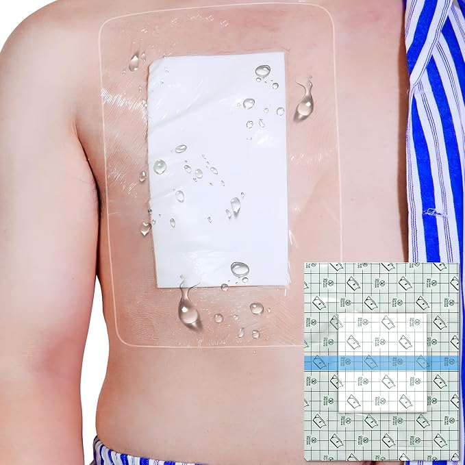 Waterproof Shower Protector Large Cover Shields for PICC Central Line Peritoneal Dialysis Chest Port Feeding Tube PD Catheter Accessories Bandages with Non-Stick Center Pad 10"x12"(Pack of 7)