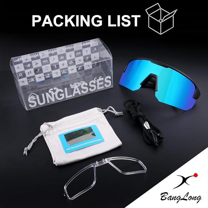 BangLong Lightweight Polarized Sports Sunglasses for Men Women, UV400 Protection Wrap-Around Sunglasses for Running Cycling