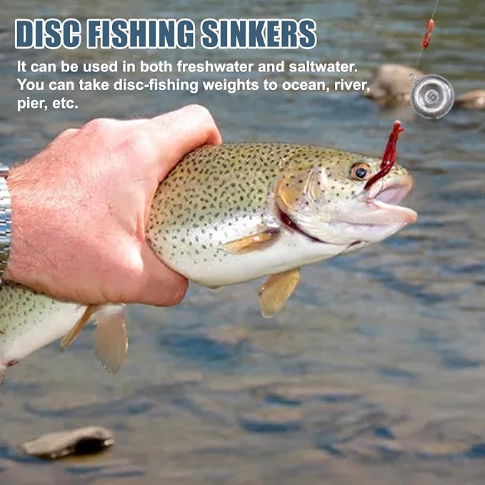 Disc Sinkers Lead Coin Weights Flat Round Sinker for Surf Drifting River Trolling Catfishing Fishing Pancake Sinkers and Weights 3/4oz - 8oz