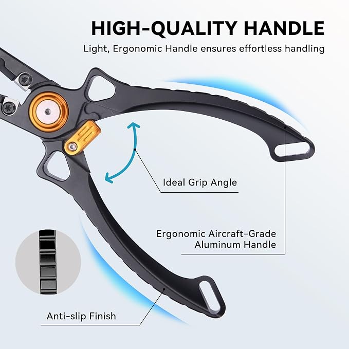 Fishing Pliers Hook Remover, Saltwater Split Ring Pliers with Safety Lock, Fishing Gear with Sheath and Lanyard, Fishing Gifts for Men