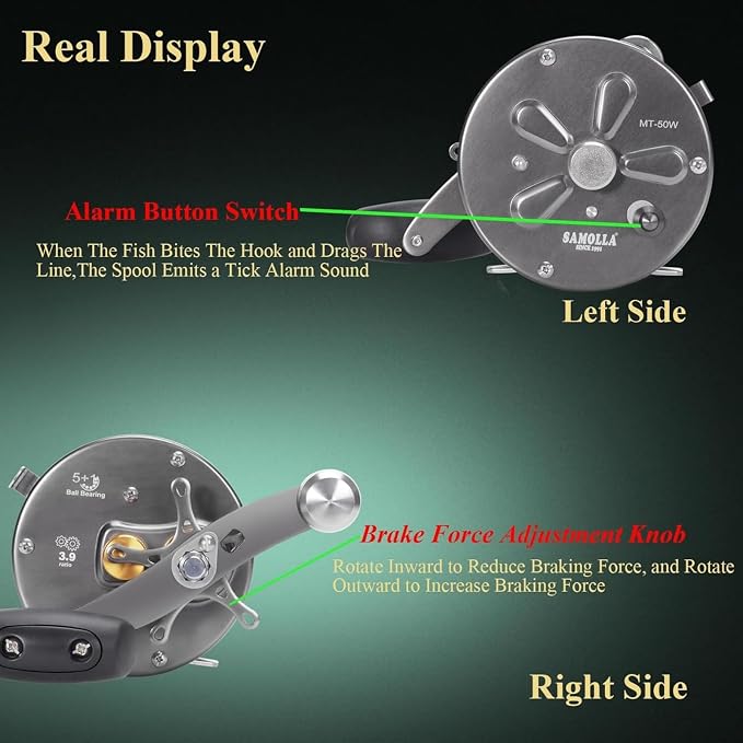 Sea Fishing Reel 44-66 LB Max Drag Saltwater Round Conventional Trolling Reel Aluminum CNC 2.8:1/4.4:1 Gear Ratio 5+1/7+1 Bearings for Tuna Salmon Marlin