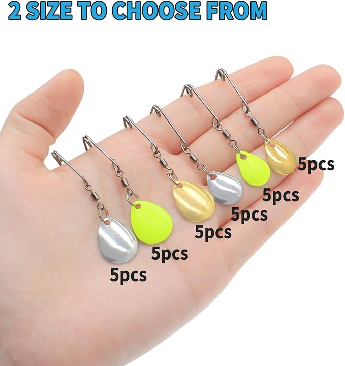 Fishing Spinnerbait Smooth Spoons Kit Fishing Spinner Blades Smooth Spoons Rigs with Willow and Teardrop Making Fishing Lures Replacement Accessories