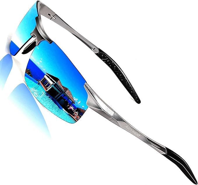 ROCKNIGHT Polarized Rectangular Sunglasses for Men Driving UV400 Protection Lightweight Al‑Mg Frame