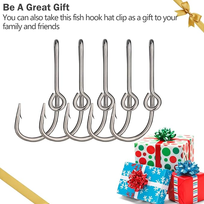 THKFISH Fishing Hooks Hat Pins - Gold Fish Hook Hat Clip - 5PCS Tie Clips Black