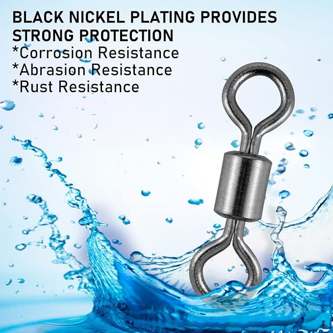 Alwonder 100-Pack Micro Swivels for Fly Fishing, Small Rolling Barrel Swivels Fly Fishing Tackles, High Strength Barrel Swivel Hook line Connector with Black Nickel Coating