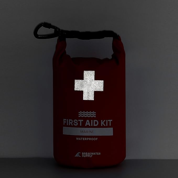 Breakwater Supply Waterproof Marine First Aid Kit for Boat, 100 Piece, Red | Boat Safety Tool Kit, AFAK Emergency Supplies in Dry Bag, IFAK Trauma Kit, for Kayaking, Jet Ski, Fishing, Surfing, Sailing