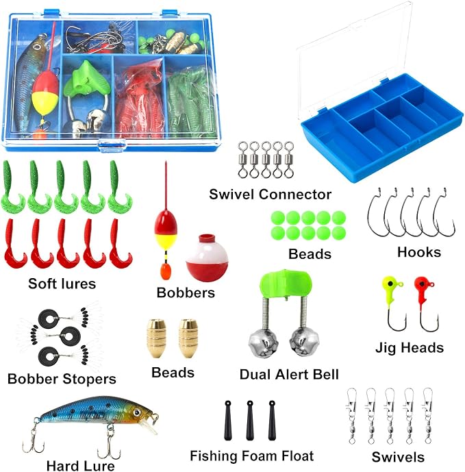 PLUSINNO Kids Fishing Pole, Portable Telescopic Fishing Rod and Reel Combo Kit - with Spincast Fishing Reel Tackle Box for Boys, Girls, Youth