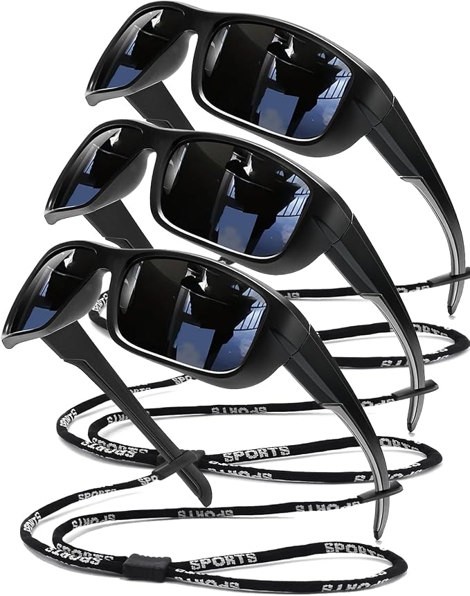 3Pack Polarized Sports Sunglasses for Men, Wrap Around Frame UV400 Goggles Sun Glasses for Cycling Fishing Driving
