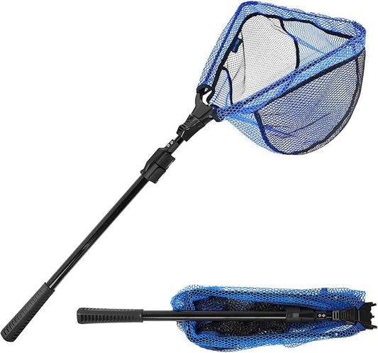 SANLIKE Fishing Net Folding Landing Net with Extra Long Telescoping Pole Handle, 37-98.4inch Rubber Coated Fishing Net for Easy Catch Release, Fish Net for Kids and Adults, 98.4"/ 71"/ 50.4"/ 43"/ 37"