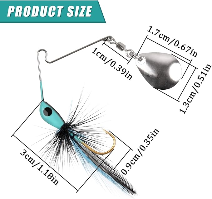Spinnerbait Fishing Lures for Bass Trout Pike 6pcs Mini Rooster Bait Tail Fishing Spinner Lures Crappie Perch Bluegill Panfish Hard Metal Spinner Bait Jigs Freshwater Saltwater