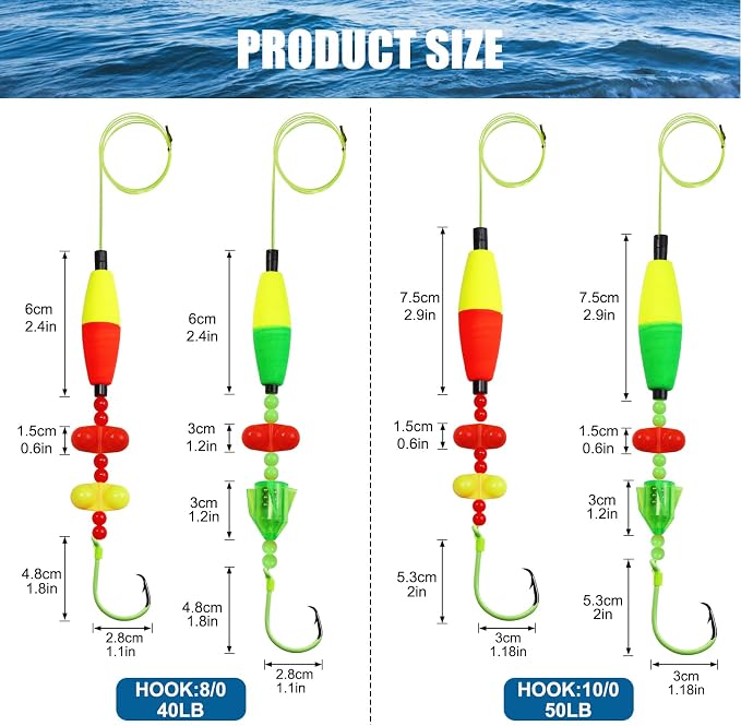 Catfish Rigs with 2oz Pyramid Sinker，High Carbon Circle Hooks 6/0 8/0，3/6pcs Catfish Float Rigswith Adjustable Bottom-lowering Device,Take Down Rigs for Catfish,Complete & Ready-to-Use Kit