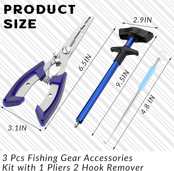 Shappy Fishing Hook Remover Set for Beginners 3 Pcs Fishing Gear Accessories Kit with 1 Pliers 2 Hook Remover Essential Fish Pliers Tool Set for Bass Trout Catfish Saltwater Freshwater Tools