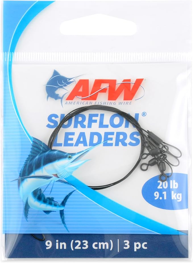 AFW Surflon Fishing Leaders – Black Nylon Coated Stainless Steel Wire, Swivel & Snap, 3 Pack, Variety Pack – Strong Leader Line for Catfishing & Toothy Game Fish
