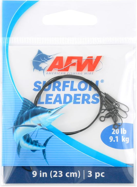 AFW Surflon Fishing Leaders – Black Nylon Coated Stainless Steel Wire, Swivel & Snap, 3 Pack, Variety Pack – Strong Leader Line for Catfishing & Toothy Game Fish