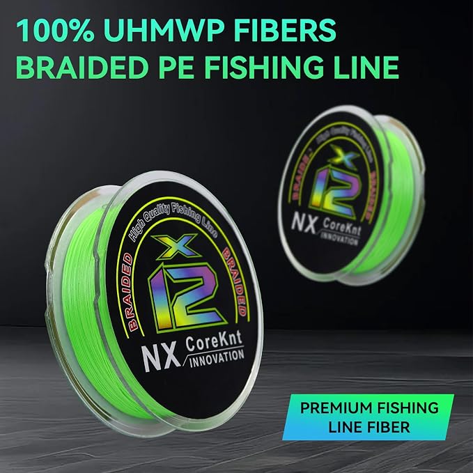 Braided Fishing Line, 12 Strands Pro Grade Braid Fishing Line - Abrasion Resistant - Zero Stretch - Super Tough - Braided Lines for Saltwater or Freshwater